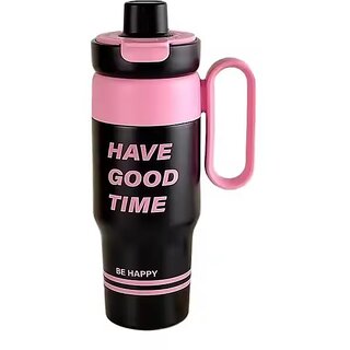 Stylish Printed Sipper Water Bottle with Handle  Leak-Proof  Travel  Gym Bottle (Black  Pink)