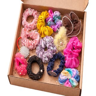 Haya Aura Assorted Scrunchies Combo - 12pcs Hair Accessories for Women