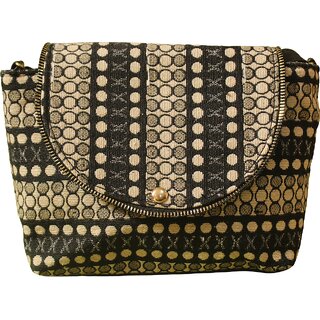 Womens Monochrome Dotted Tapestry Crossbody Sling Bag