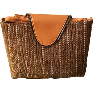 Womens Teal Textured Sling Bag with Tan Flap