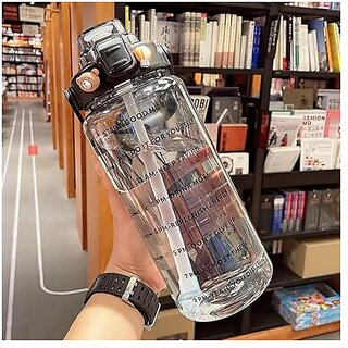 Contemporary Reusable Water Bottle with Time Markings 2 Litre Transparent Best Usage for Office/School/College/Gym/Travel Bottle | BPA-Free Fitness Sports Bottle