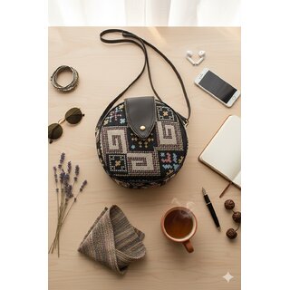 Tribal Geo Tapestry Crossbody round shape  Bag