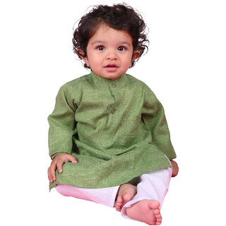 Kid Kupboard Cotton Baby Boys Kurta and Pyjama Set, Green/White, Full-Sleeves, 12-18 Months KIDS8161