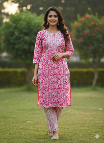 JS Tradition Floral Print Kurta, Palazzo & Dupatta Set