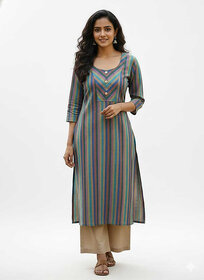 JS Tradition Women Striped Khadi Cotton Straight Kurta (Multicolor)