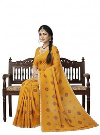 Yellow Embroidered Saree with Geometric Print Traditional Indian Ethnic Wear Lace Border