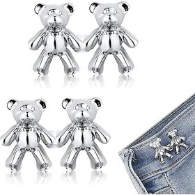 (2 Set) Teddy Clip Adjustable Waist Buckle for Loose Jeans Pants Pearl Detachable Instant Jeans Button Pins Waist Tightener Set Make The Waist Fit for Skirt Pants No Sewing Required