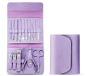 Manicure Set Nail Clipper Kit 16 Pieces Stainless Steel Professional Grooming Kit for Hand Feet and Facial Care Assorted Color