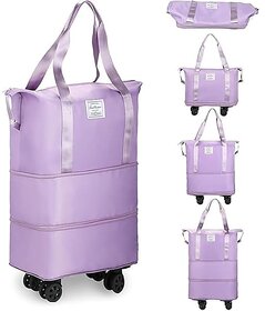 Convertible Travel Duffle Bag with Wheels Purple Waterproof Nylon Foldable Expandable Lightweight Detachable Wheels 50L Capacity