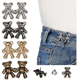 (4pcs) Cute Bear Waist Button Pins for Loose Jeans | No-Sew Adjustable Detachable Buckles for Jeans and Pants (Bear Button xe2x80x93 A)