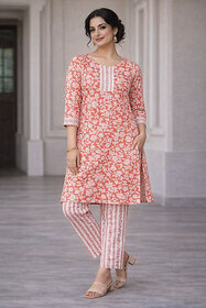 Testing Purpose Women Floral Print, Striped, Embroidered Pure Cotton Straight Kurta