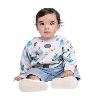 Kid Kupboard Cotton Baby Girls Sweatshirt, Light Grey, Full-Sleeves, 12-18 Months KIDS8185