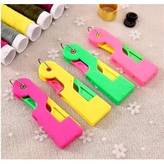 (Pack of 4) Automatic Needle Threading Device/Plastic Press and Thread Device Tailoring and Sewing Kit Tool Self Needle Threading Tool