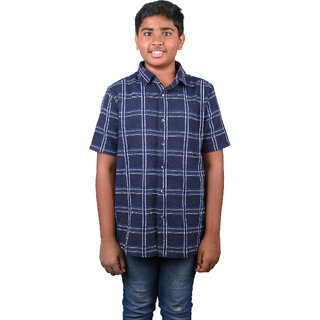 Kid Kupboard Cotton Boys Shirt, Dark Blue, Half-Sleeves, 13-14 Years KIDS8197