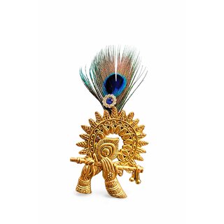 AKSHI Banke Bihari Krishna Peacock Feather, Traditional Gold Finish Ethnic, Sherwani, Brooch