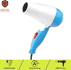 Hair Dryer Top Premium Quality 1000W with 2 Heat Settings - Fast Drying, Lightweight  Travel-Friendly (White  Blue)