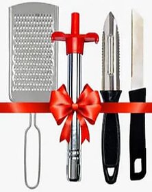 4 pc useful kitchen set ( gaslighter, peeler, knife and grater )