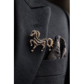 Luxury Crystal Horse Brooch  Gold-Tone Black  Clear Rhinestone Running Horse Lapel Pin