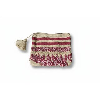 Rustic Stripe Handwoven Fringe Pouch
