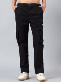 Men's Black Cargo Pants with Multiple Pockets, Straight Fit, Casual Utility Trousers