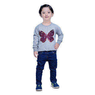 Kid Kupboard Cotton Girls Sweatshirt, Light Grey, Full-Sleeves, 5-6 Years KIDS8244