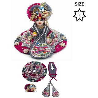 Tiny Shiny Laddu Gopal Poshak Thakur Ji Dress Heavy Designer Dress(Size-2 , Inch-6)