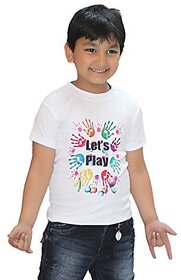 Kaku Fancy Dresses Printed White Holi T-Shirt for Boys & Girls | White Tshirt for Holi | Colorful Holi Tshirt