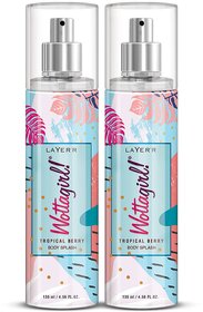 Layer'r Wottagirl Tropical Berry Body Splash for Women | Long Lasting Fragrance (135ml) (Pack of 2)