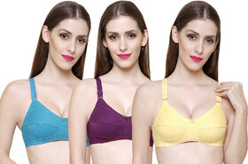 ZIVOK (Pack of 3) Women Full Coverage Non Padded Bra (Multicolor)