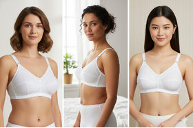 ZIVOK (Pack of 3) Women Full Coverage Non Padded Bra (White)