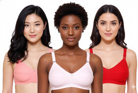 ZIVOK (Pack of 3) Women Full Coverage Non Padded Bra (Multicolor)