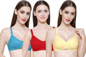 ZIVOK (Pack of 3) Women Full Coverage Non Padded Bra (Yellow, Red, Green)
