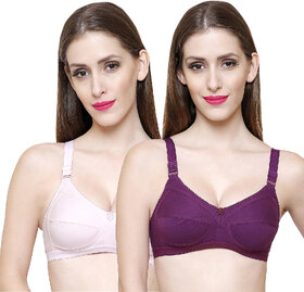 ZIVOK (Pack of 2) Women Full Coverage Non Padded Bra (Pink, Purple)