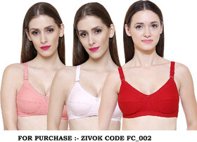 ZIVOK (Pack of 3) Women Full Coverage Non Padded Bra (Multicolor)