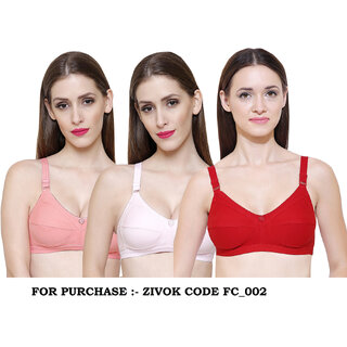 ZIVOK (Pack of 3) Women Full Coverage Non Padded Bra (Multicolor)