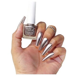 Nail Polish Outer Space - Metallic Silver Shade Chrome Finish Long-Lasting High-Shine Finish | Chip-Resistant and Quick-Drying Formula | Vegan and 12-Free Nail Paint For Women Professional-Quality Manicure 5ml