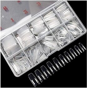 Shidara False Nails Tips Half Cover Lady French Style Acrylic Artificial Tip Manicure with box for Nail Art Salons and Home DIY  Clear  100 Pieces