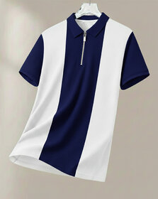 Ausk Mens Blue, White Checkered Cotton Blend Polo T-Shirt