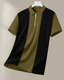 Ausk Mens Coffee, Black Checkered Cotton Blend Polo T-Shirt