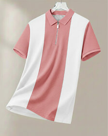 Ausk Mens Pink, White Checkered Cotton Blend Polo T-Shirt