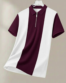 Ausk Mens Purple, White Checkered Cotton Blend Polo T-Shirt