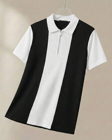 Ausk Mens Beige, Black Checkered Cotton Blend Polo T-Shirt