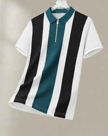 Ausk Mens Multicolor, Teal Blue Checkered Cotton Blend Polo T-Shirt