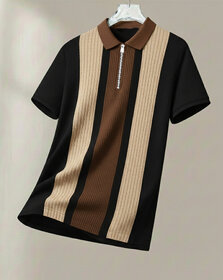 Ausk Mens Coffee, Black Checkered Cotton Blend Polo T-Shirt