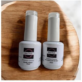 No-Wipe Glossy Gel Top and Base Coat Set Jazz Nails Combo 2 x 15ml  Soak-Off UV/LED Cure  High Shine Non-Sticky Non-Yellowing Long-Lasting  HEMA-Free 11-Toxin Free Cruelty-Free