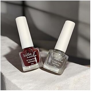 Nail Polish 12-Free Formula Quick Dry Long-Lasting Chip Resistant High Glossy Shine Vegan Made in India Nail Paint For Women 5ml (Cherry Silver Spell Pack of 2)