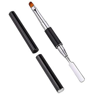 Dual-Ended Polygel Brush and Picker Brush tool 2 in 1 Stainless Steel Designs Polygel Nail Brushes Gel Nail Tool for PolyGel Gel Acrylic Nails Extension (Black)