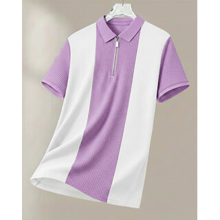 Ausk Mens Lavender, White Checkered Cotton Blend Polo T-Shirt