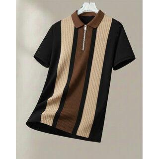 Ausk Mens Coffee, Black Checkered Cotton Blend Polo T-Shirt