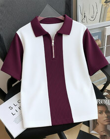 Ausk Mens Purple, White Checkered Cotton Blend Polo T-Shirt